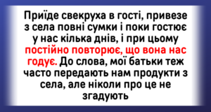 Приїде свекруха в гості, привезе з села повні сумки і поки гостює у нас кілька днів, і при цьому постійно повторює, що вона нас годує. До слова, мої батьки теж часто передають нам продукти з села, але ніколи про це не згадують